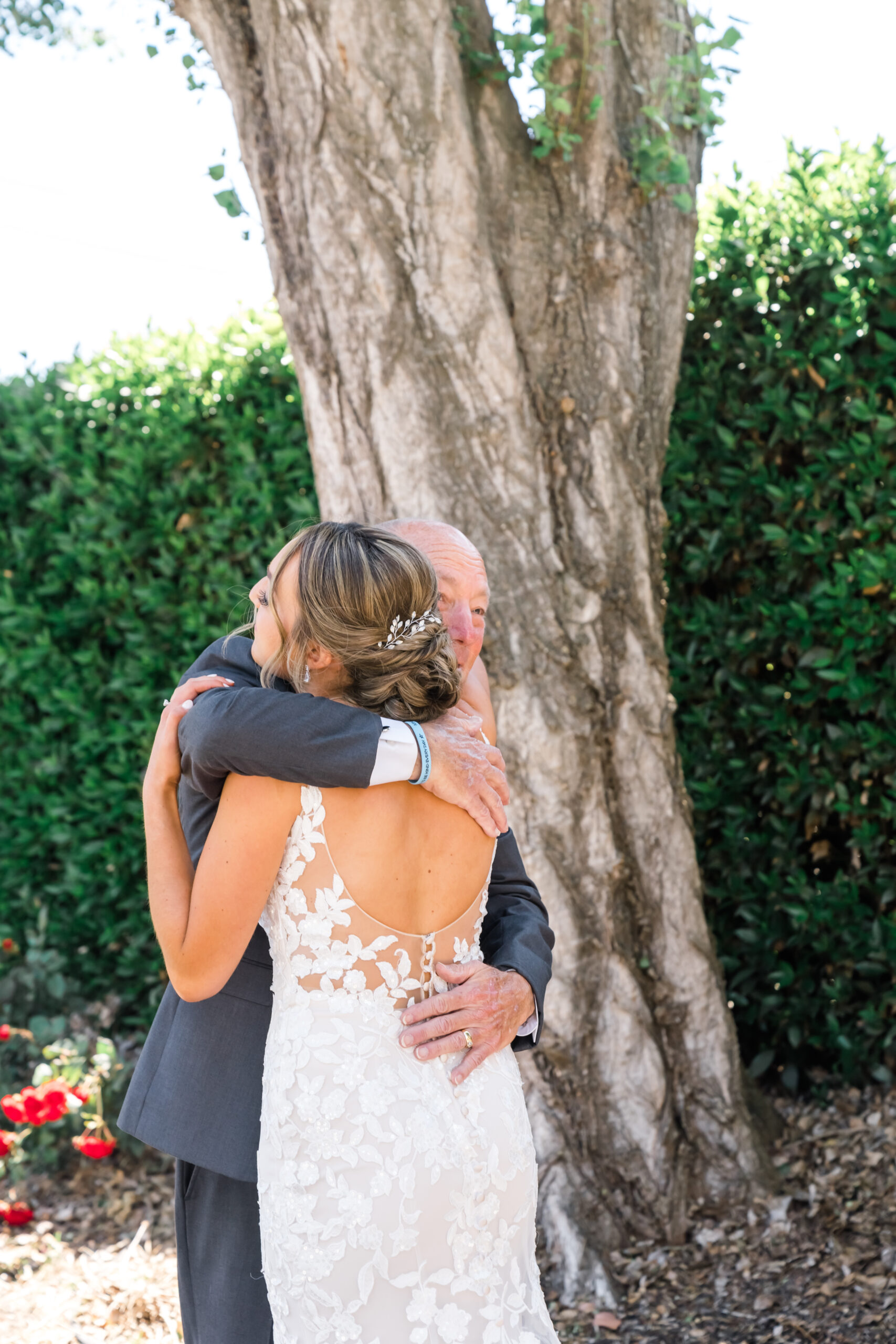 Bride and Father Hug First Look Garden Valley Ranch Wedding Alicia Parks Photography