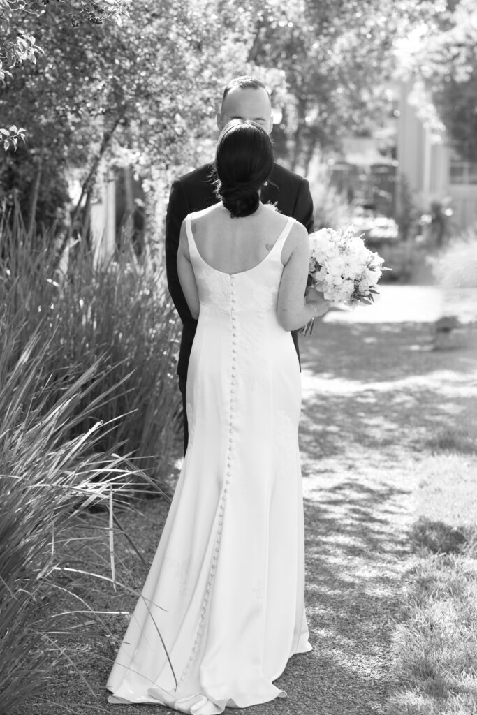 Bride Wedding Dress First Look Carneros Resort and Spa Wedding Venue in Napa Valley Alicia Parks Photography 
