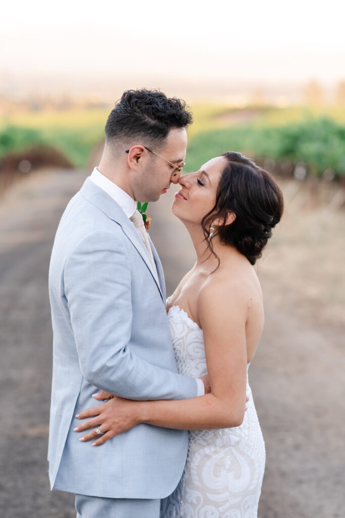 Intimate ortrait of bride and groom for wedding at Vine Hill House in Sebastopol.