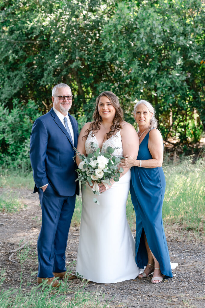 Bride and parents at deLorimier Winery Wedding Venue in Sonoma County.