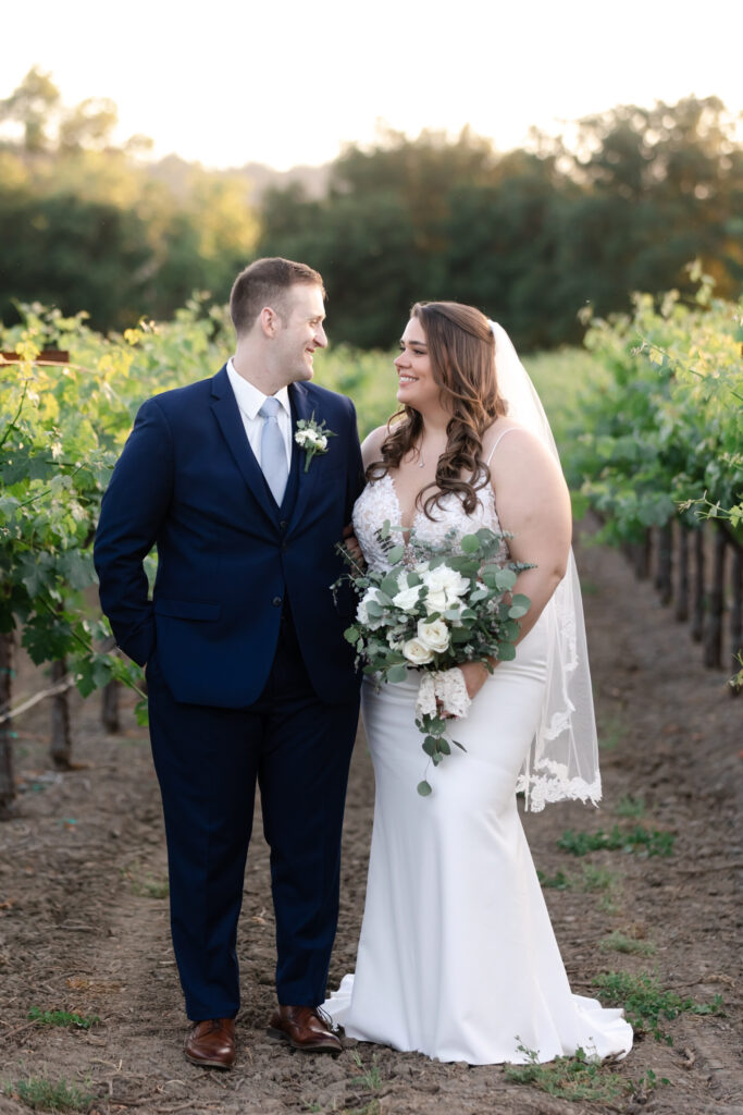 Outdoor portraits of bride and groom at deLorimier Winery Wedding Venue in Sonoma County.