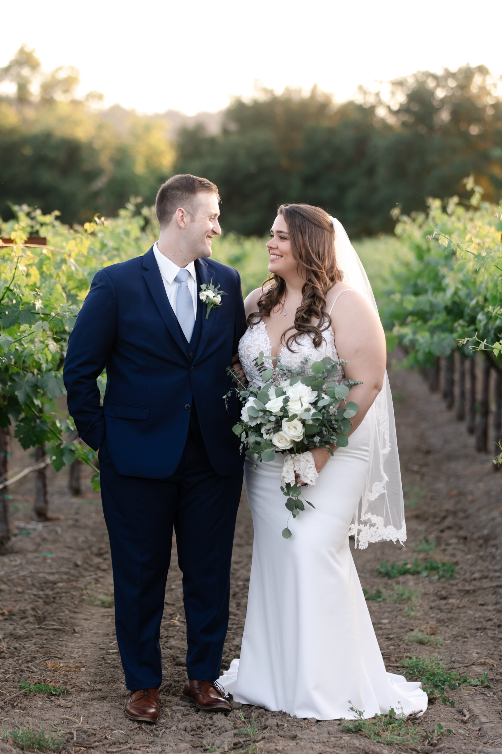 Sunset vineyard portrait at deLorimier Winery wedding venue in Sonoma County.