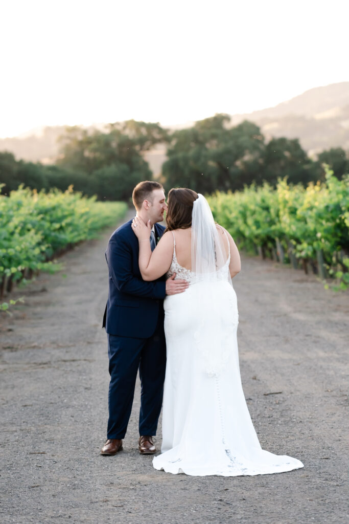 Portrait of bride and groom at deLorimier Winery Wedding Venue in Sonoma County.