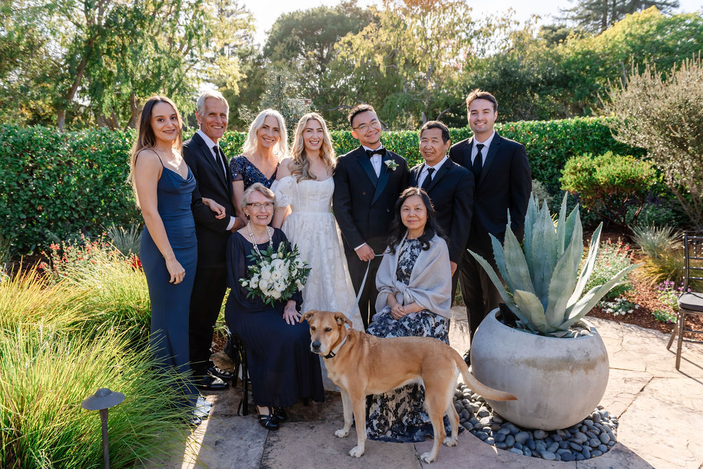 how to plan a backyard wedding, creating a guest list. Photo of family portraits with family dog.